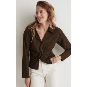 Madewell Twist Front Long Sleeve Crepe Ribbed Top Size Large